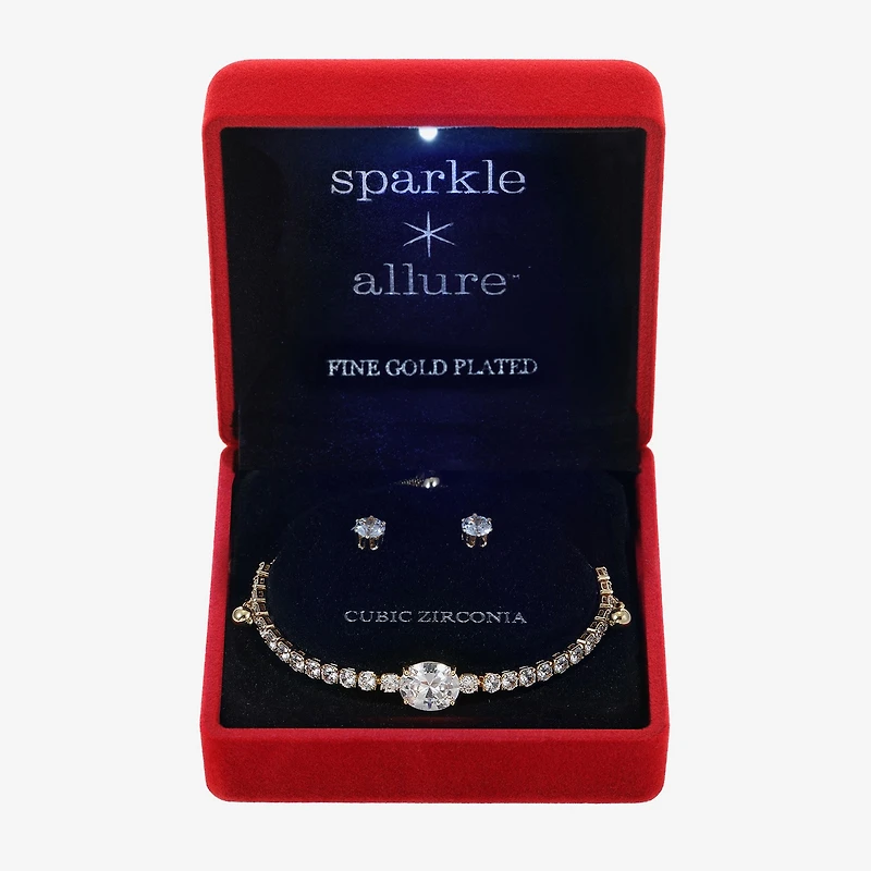 Sparkle Allure Light Up Box Womens Cubic Zirconia 14K Gold Over Brass Oval 2-pc. Jewelry Set
