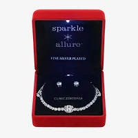 Sparkle Allure Light Up Box Womens Cubic Zirconia Pure Silver Over Brass Oval 2-pc. Jewelry Set