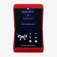 Sparkle Allure Light Up Box Womens Cubic Zirconia Simulated Pearl Pure Silver Over Brass Bow 4-pc. Jewelry Set