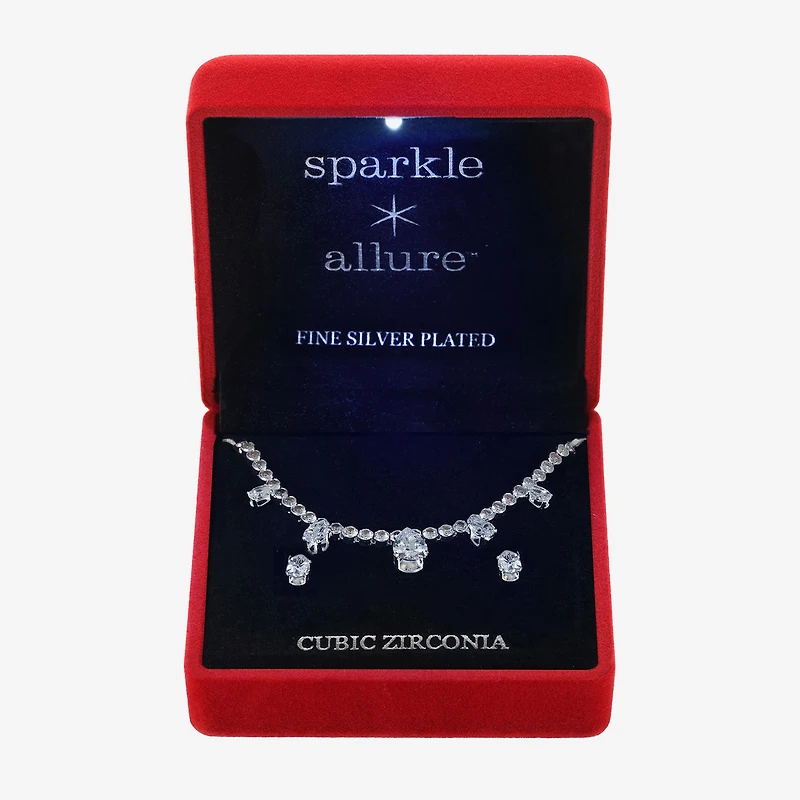 Sparkle Allure Light Up Box Womens Cubic Zirconia Pure Silver Over Brass 2-pc. Jewelry Set