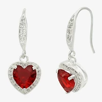 Sparkle Allure Womens Red Crystal Pure Silver Over Brass Heart Drop Earrings
