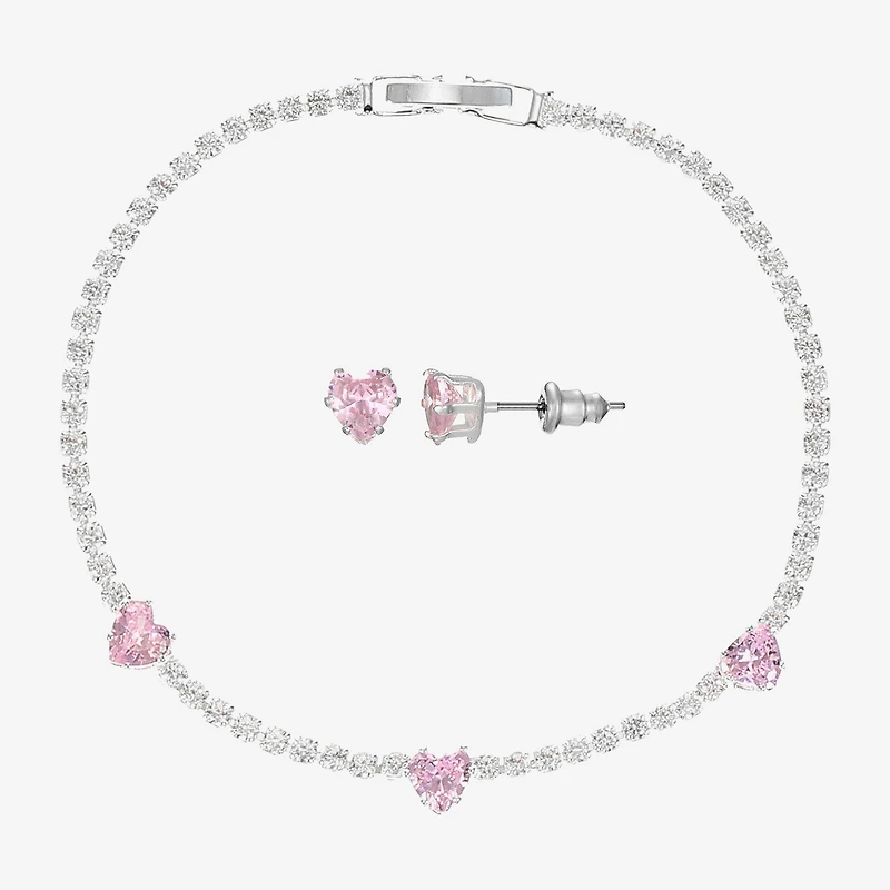 Sparkle Allure Womens Pink Cubic Zirconia Pure Silver Over Brass Heart Round 2-pc. Jewelry Set
