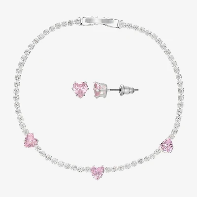 Sparkle Allure Womens Pink Cubic Zirconia Pure Silver Over Brass Heart Round 2-pc. Jewelry Set
