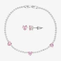 Sparkle Allure Womens Pink Cubic Zirconia Pure Silver Over Brass Heart Round 2-pc. Jewelry Set