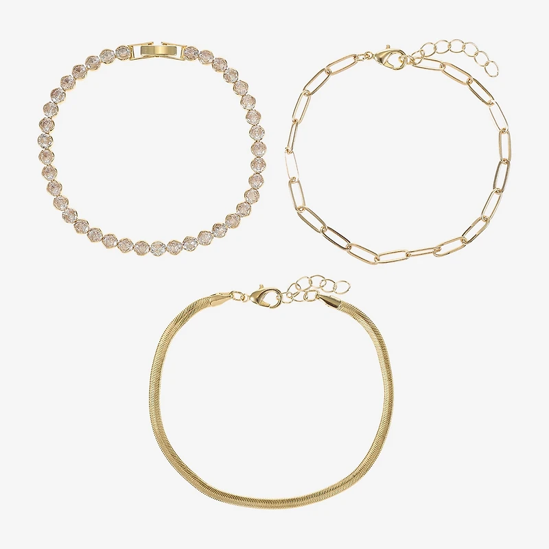 Sparkle Allure Womens Cubic Zirconia 14K Gold Over Brass Bracelet Set