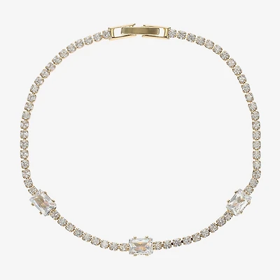 Sparkle Allure Womens Cubic Zirconia 14K Gold Over Brass Round 7.5 Inch Tennis Bracelet
