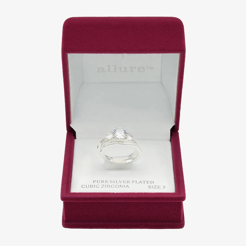Sparkle Allure Womens Cubic Zirconia Pure Silver Over Brass Round 3-Stone Ring Set