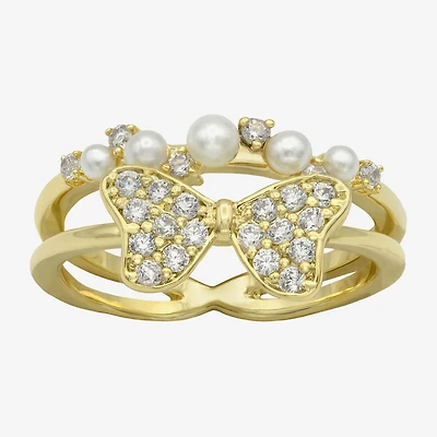 Sparkle Allure Womens 3.5MM Simulated Pearl Cubic Zirconia 14K Gold Over Brass Bow Band