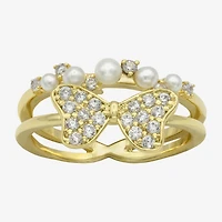 Sparkle Allure Womens 3.5MM Simulated Pearl Cubic Zirconia 14K Gold Over Brass Bow Band