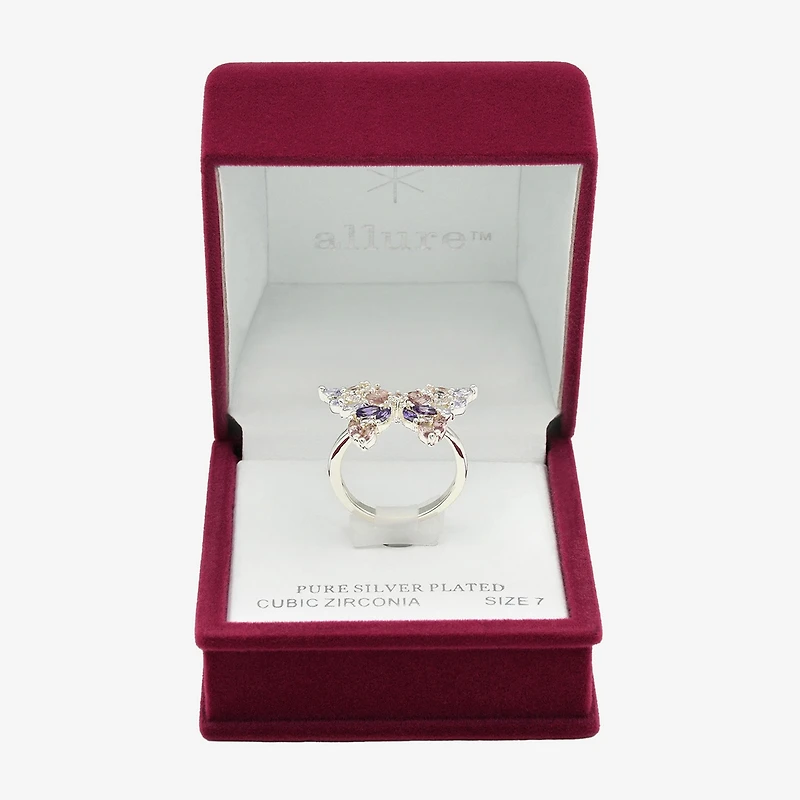Sparkle Allure Womens Multi Color Cubic Zirconia Pure Silver Over Brass Butterfly Cocktail Ring