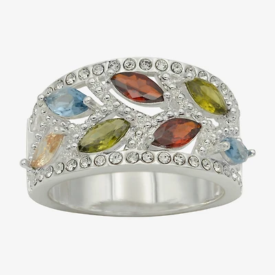 Sparkle Allure Womens Multi Color Crystal Pure Silver Over Brass Marquise Cocktail Ring