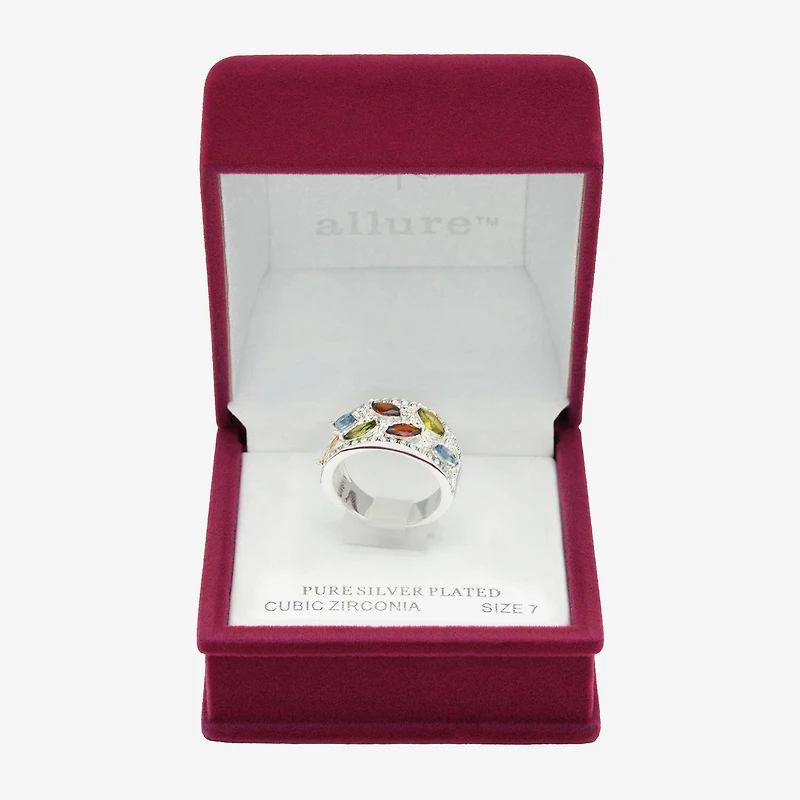 Sparkle Allure Womens Multi Color Crystal Pure Silver Over Brass Marquise Cocktail Ring