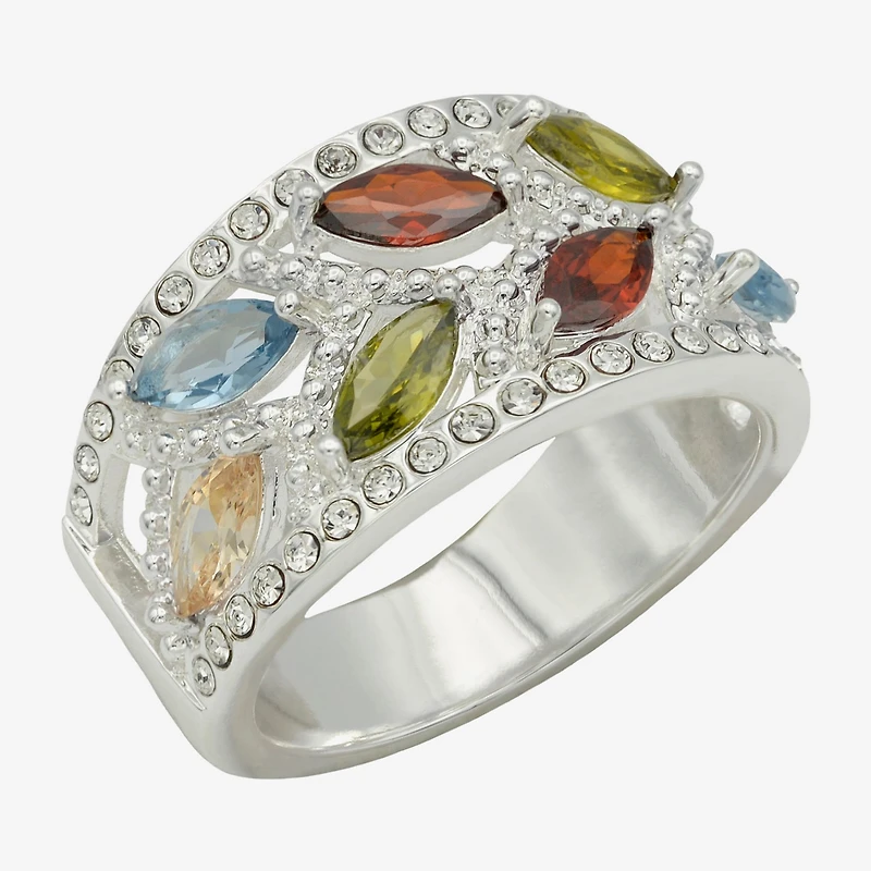 Sparkle Allure Womens Multi Color Crystal Pure Silver Over Brass Marquise Cocktail Ring