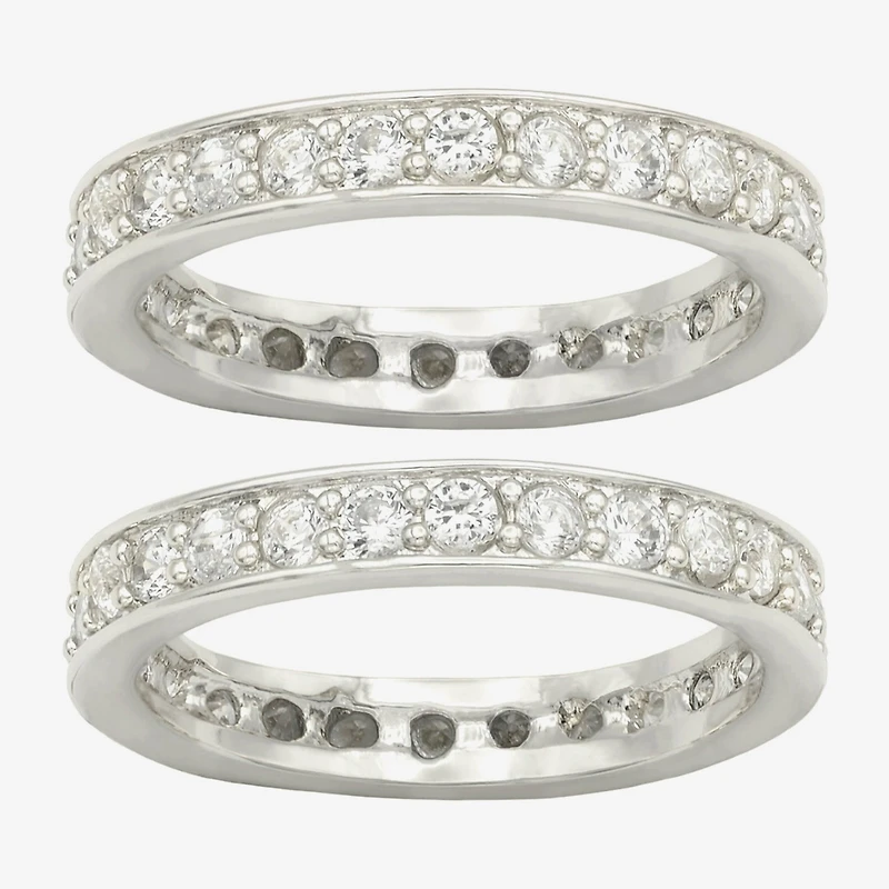 Sparkle Allure Womens Crystal Pure Silver Over Brass Eternity Ring Set
