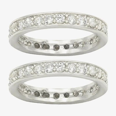 Sparkle Allure Womens Crystal Pure Silver Over Brass Eternity Ring Set