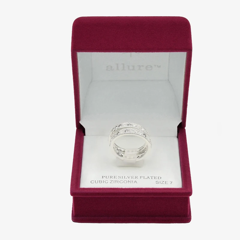 Sparkle Allure Womens Crystal Pure Silver Over Brass Eternity Ring Set