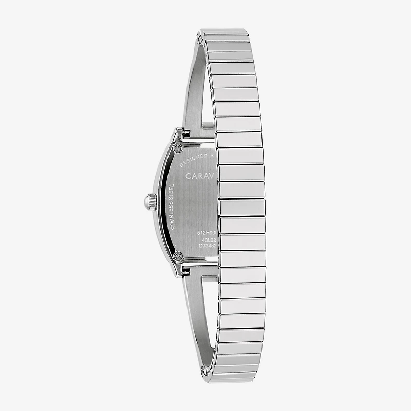 Caravelle Designed By Bulova Womens Crystal Accent Silver Tone Stainless Steel Bangle Watch 43l223