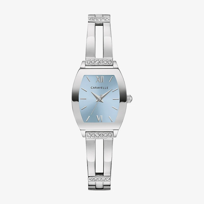 Caravelle Designed By Bulova Womens Crystal Accent Silver Tone Stainless Steel Bangle Watch 43l223