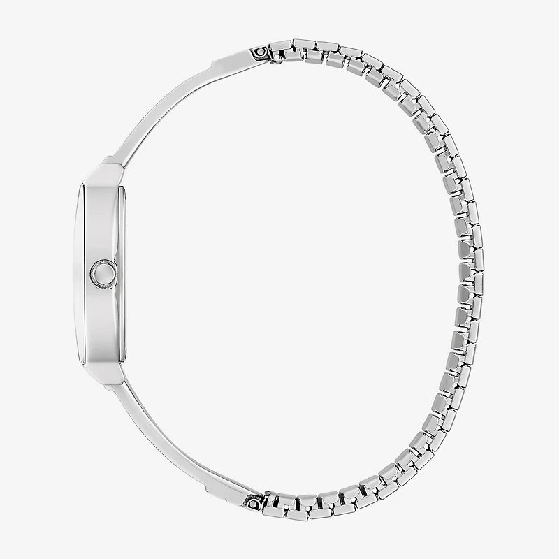 Caravelle Designed By Bulova Womens Crystal Accent Silver Tone Stainless Steel Bangle Watch 43l223