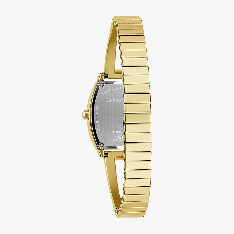 Caravelle Designed By Bulova Womens Crystal Accent Gold Tone Stainless Steel Bangle Watch 44l226