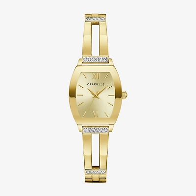 Caravelle Designed By Bulova Womens Crystal Accent Gold Tone Stainless Steel Bangle Watch 44l226