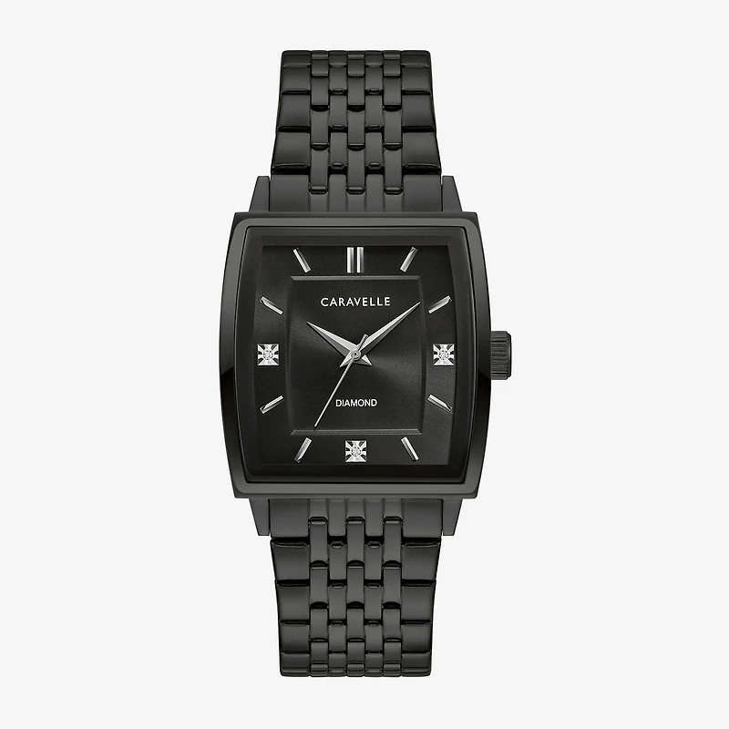 Caravelle Designed By Bulova Mens Diamond Accent Black Stainless Steel Bracelet Watch 45d111