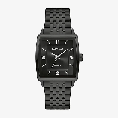 Caravelle Designed By Bulova Mens Diamond Accent Black Stainless Steel Bracelet Watch 45d111