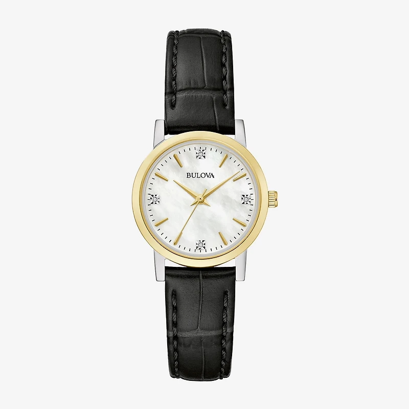 Bulova Sutton Womens Diamond Accent Black Leather Strap Watch 98p225