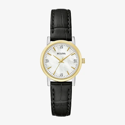Bulova Sutton Womens Diamond Accent Black Leather Strap Watch 98p225