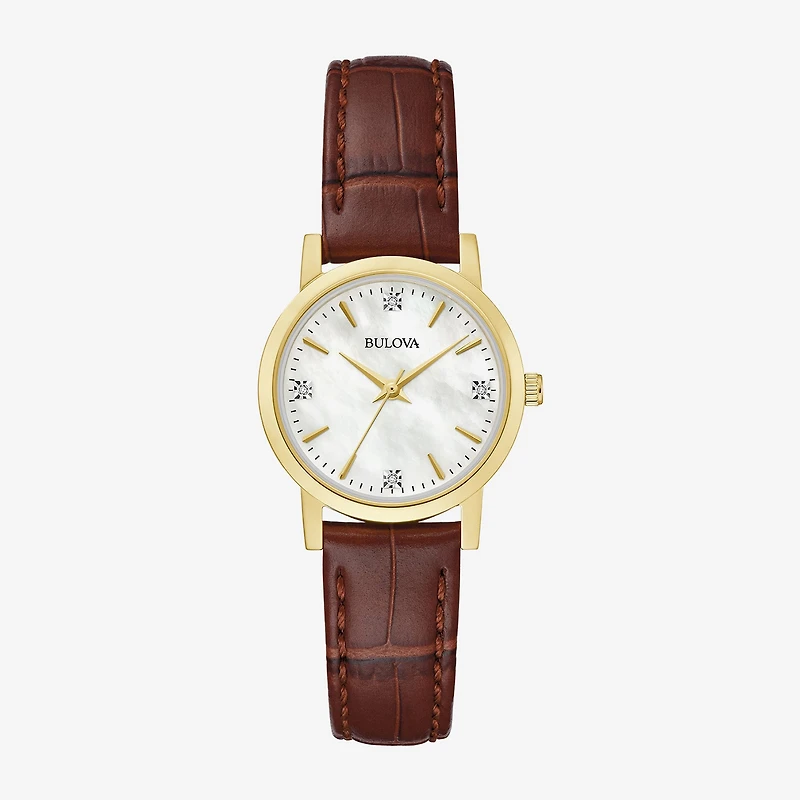 Bulova Sutton Womens Diamond Accent Brown Leather Strap Watch 97p170