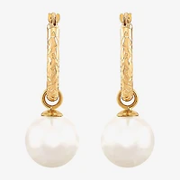 Womens White Cultured Freshwater Pearl 10K Gold 27.5mm Ball Hoop Earrings