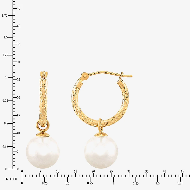 Womens White Cultured Freshwater Pearl 10K Gold 27.5mm Ball Hoop Earrings