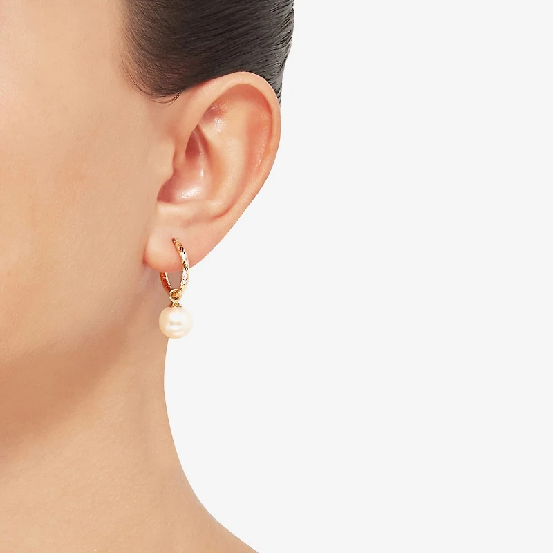 Womens White Cultured Freshwater Pearl 10K Gold 27.5mm Ball Hoop Earrings