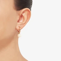 Womens White Cultured Freshwater Pearl 10K Gold 27.5mm Ball Hoop Earrings