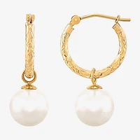 Womens White Cultured Freshwater Pearl 10K Gold 27.5mm Ball Hoop Earrings