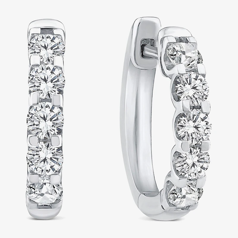 (Si2/ H) Womens 1 CT. T.W. Lab Grown White Diamond 10K Gold 16.2mm Hoop Earrings