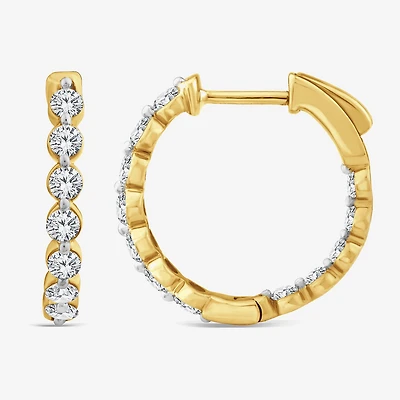 (F/ Si2) Womens 1 CT. T.W. Lab Grown White Diamond 10K Gold 13.9mm Hoop Earrings