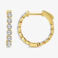 (F/ Si2) Womens 1 CT. T.W. Lab Grown White Diamond 10K Gold 13.9mm Hoop Earrings