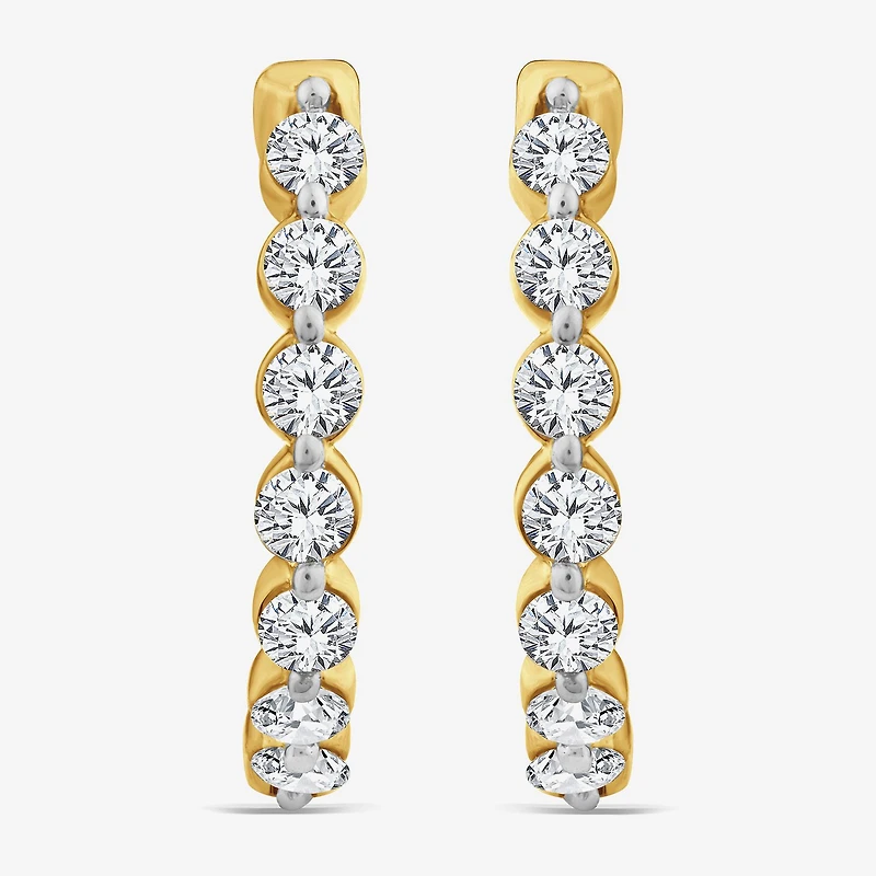 (F/ Si2) Womens 1 CT. T.W. Lab Grown White Diamond 10K Gold 13.9mm Hoop Earrings