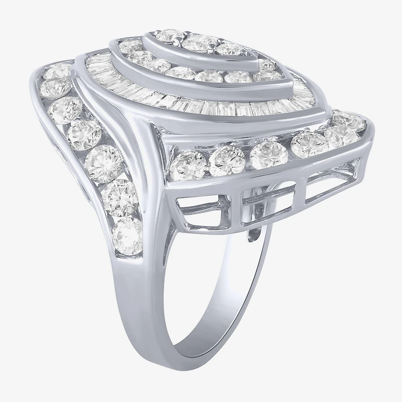 (G/Si2) Womens 4 CT. T.W. Lab Grown White Diamond 10K Gold Marquise Cluster Cocktail Ring