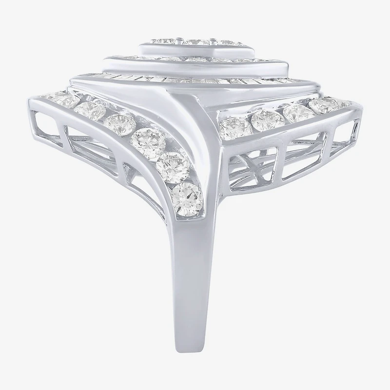 (G/Si2) Womens 4 CT. T.W. Lab Grown White Diamond 10K Gold Marquise Cluster Cocktail Ring