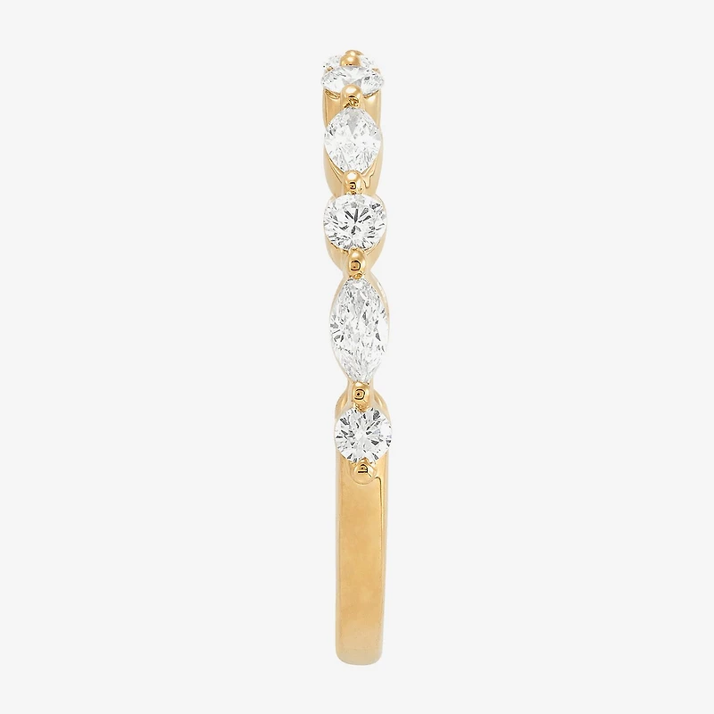 (H-I / Si1-Si2) Womens 1/2 CT. T.W. Lab Grown White Diamond 10K Gold Marquise Wedding Band