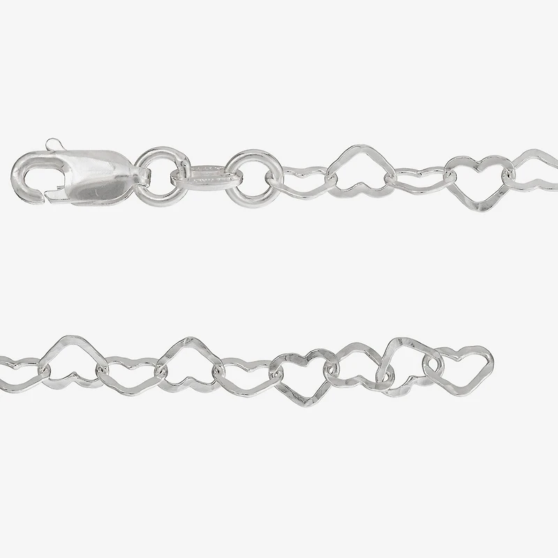 Made in Italy Womens Sterling Silver 7.5 Inch Solid Link Heart Chain Bracelet