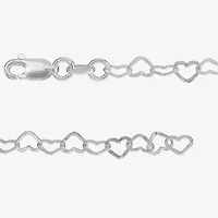Made in Italy Womens Sterling Silver 7.5 Inch Solid Link Heart Chain Bracelet