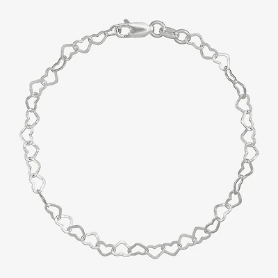 Made in Italy Womens Sterling Silver 7.5 Inch Solid Link Heart Chain Bracelet