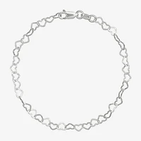 Made in Italy Womens Sterling Silver 7.5 Inch Solid Link Heart Chain Bracelet