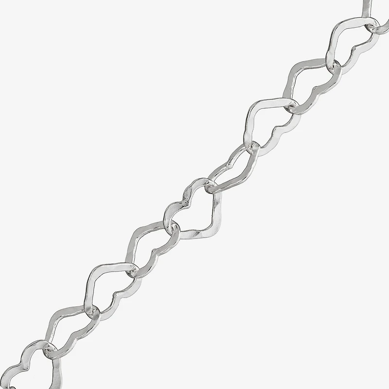 Made in Italy Womens Sterling Silver 7.5 Inch Solid Link Heart Chain Bracelet