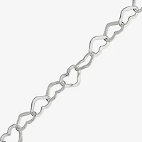 Made in Italy Womens Sterling Silver 7.5 Inch Solid Link Heart Chain Bracelet