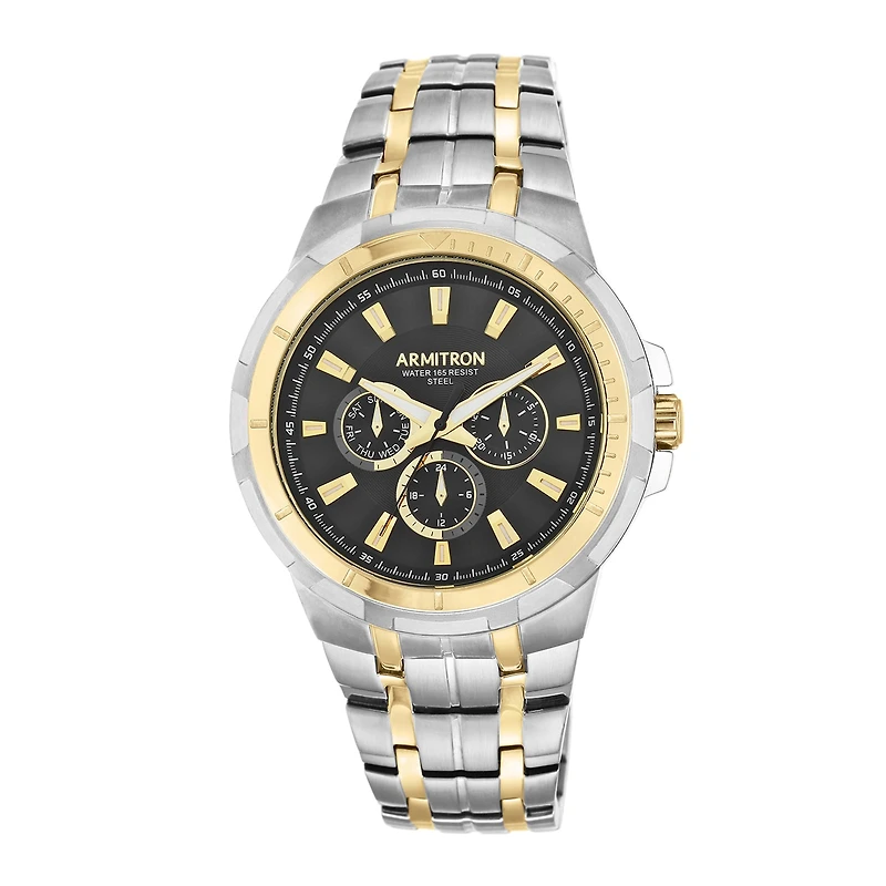 Armitron® Men's 5144 Black Dial Two-Tone Stainless Steel Watch