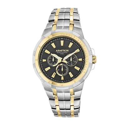Armitron® Men's 5144 Black Dial Two-Tone Stainless Steel Watch